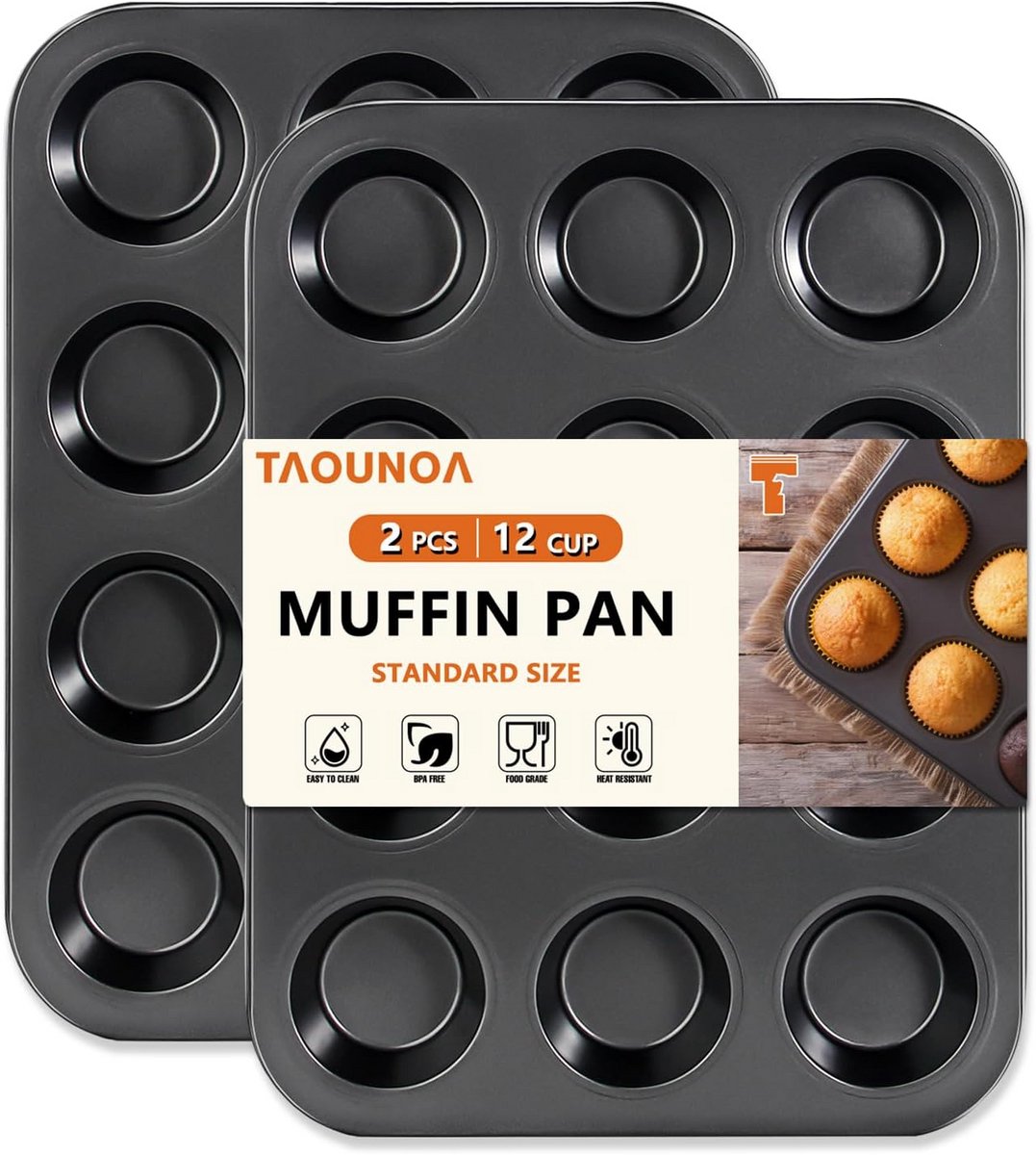 Dubbele Set Muffinbakvorm 12-Vaks Antiaanbaklaag voor Cupcakes en Muffins - Zwaar Staal
