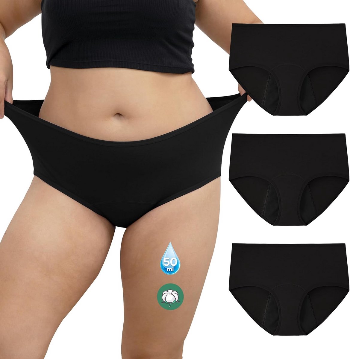 Heren menstruatieondergoed voor zware vloed extra absorberend katoen 3-pack