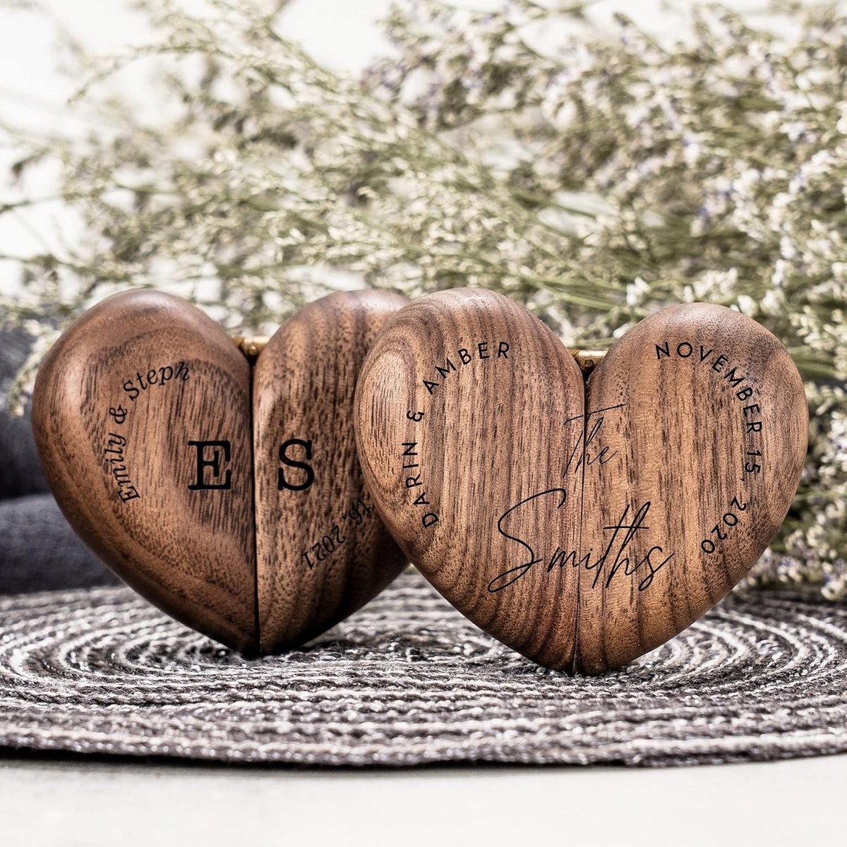 Houten Hartvormige Ringdoos voor Verloving en Bruiloft - Luxe Juwelendoos Cadeau