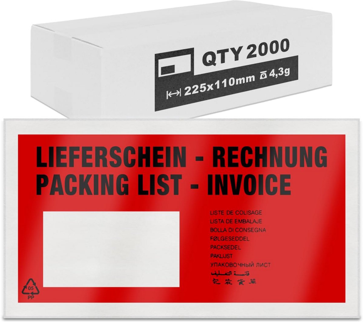 2000 zelfklevende documentvakken voor verzendetiketten 22.5 x 11 cm DIN lang