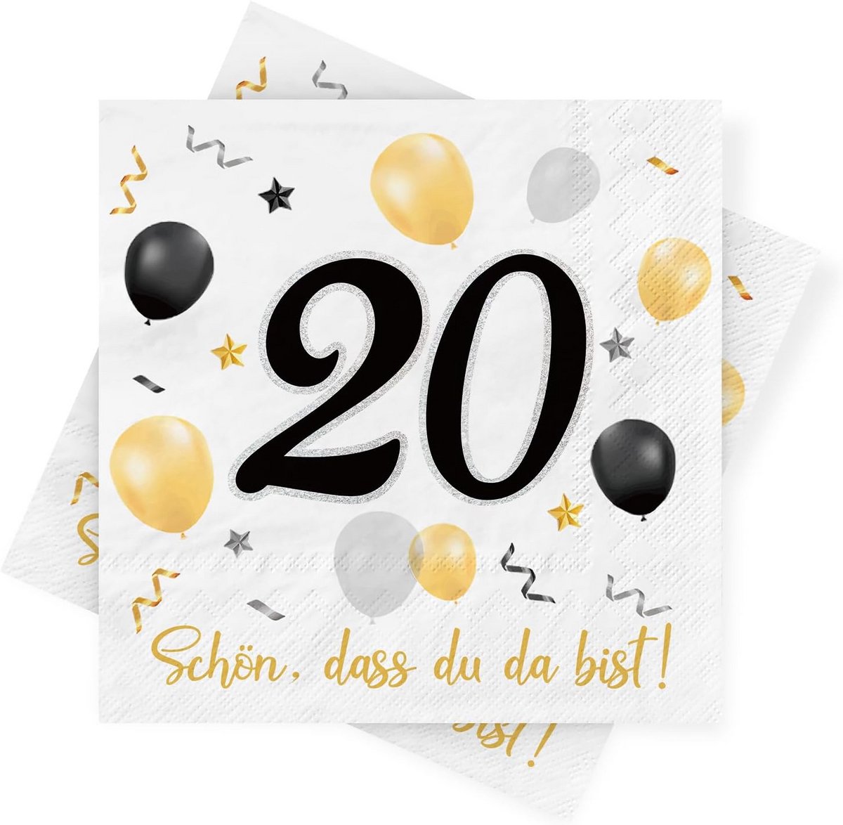 Servetten 20e Verjaardag Zwart Goud 30 Stuks Diner Servetten 3-laags