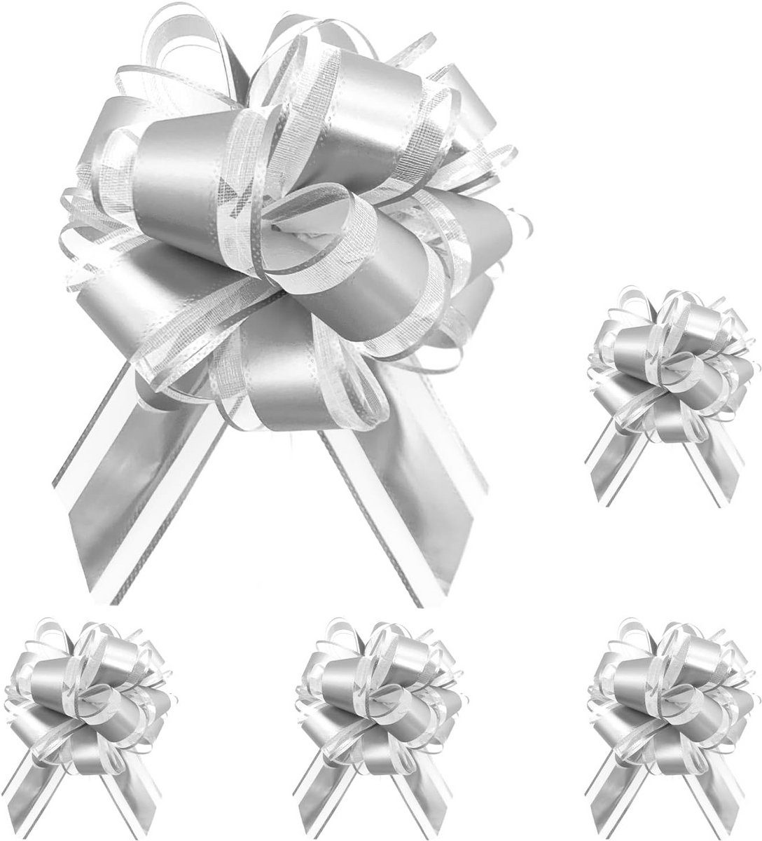 5 Grote Trekstrikken voor Cadeauverpakking en Decoratie - Zilveren Lintstrikken
