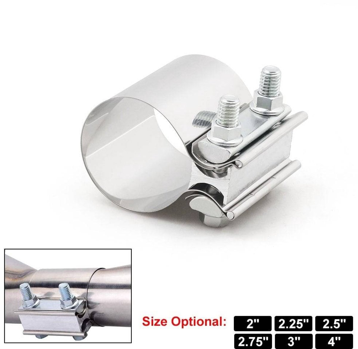 VCTparts® Uitlaatklem 4inch 101mm Mof Adapter Koppelstuk - Universeel RVS T304 met Stootvoeg Beugel
