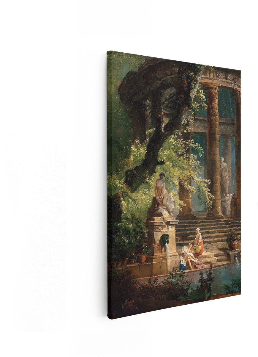 Artaza Canvas Schilderij Klassiek Landschap - 80x120 cm - Wanddecoratie Fontein - Muurdeco