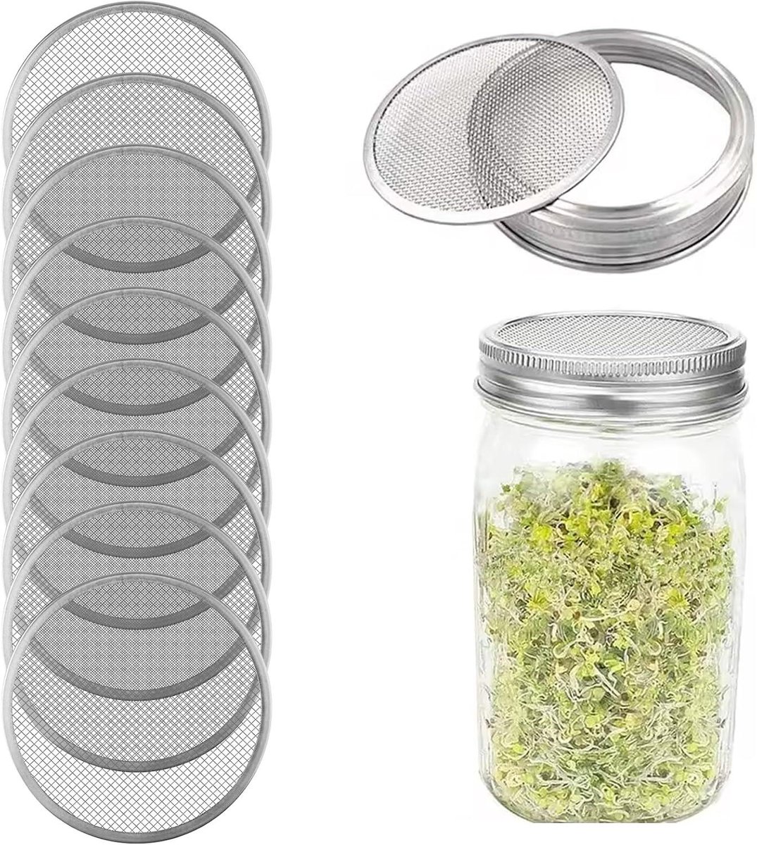 9 stuks kiemdoppen 82 mm - Roestvrij staal kiemzeef - Alfalfa, broccoli, linzen - Kieming thuis en bonenkieming