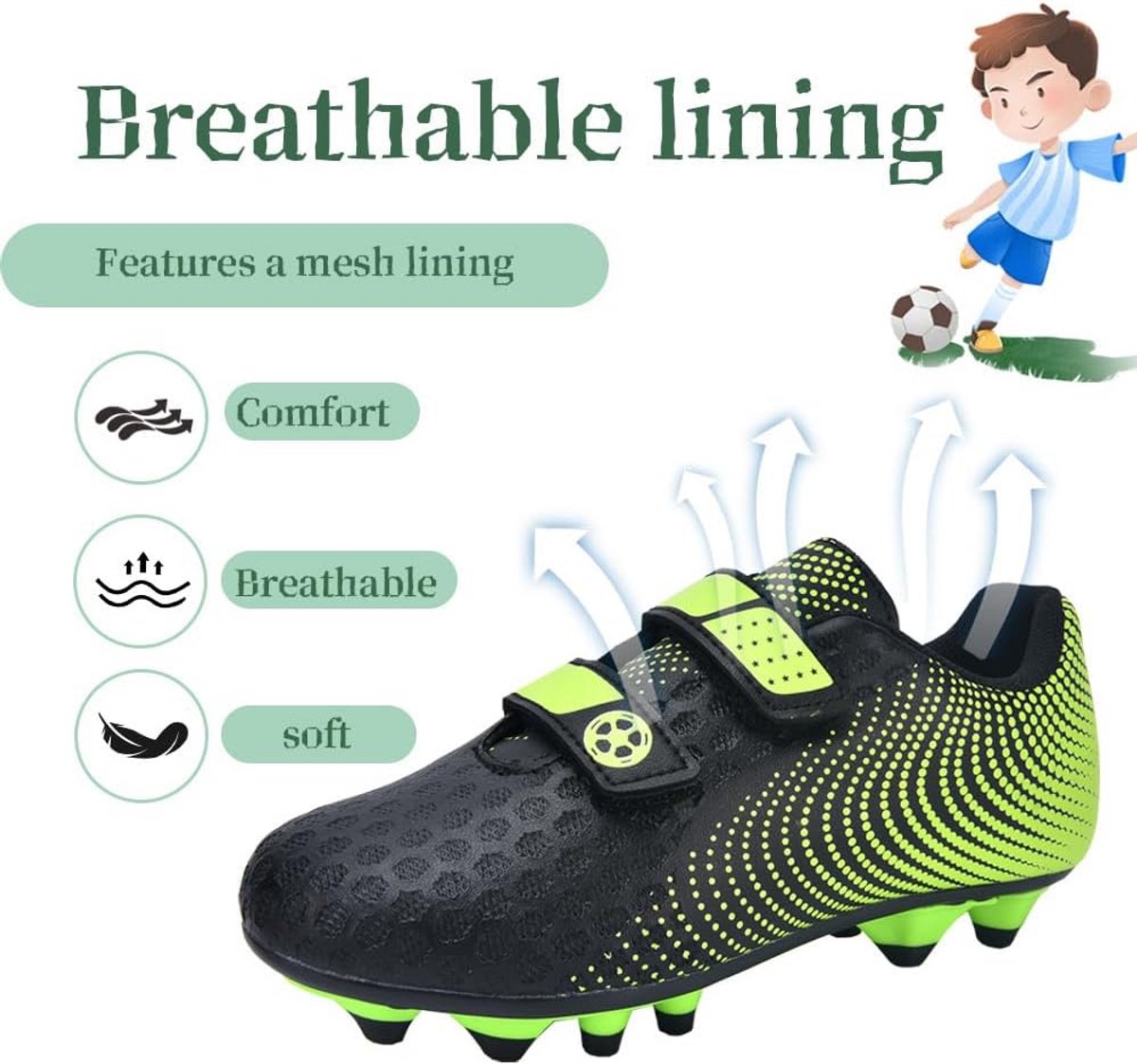 Voetbalschoenen voor Kinderen - Anti-Slip, Lichtgewicht Sportschoenen voor Jongens en Meisjes - Geschikt voor Vast Grond