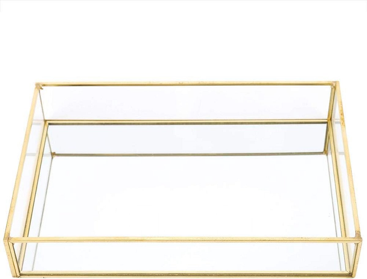 Grote Rechthoekige Opbergdoos van Glas en Metaal voor Sieraden en Cosmetica - Decoratief Gouden Dienblad