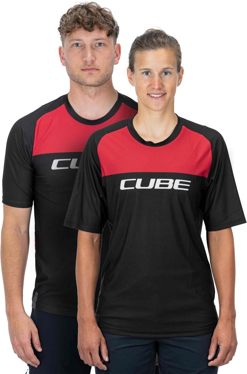 CUBE Fietsshirt EDGE ROUND NECK JERSEY S/S BLACK/RED XS