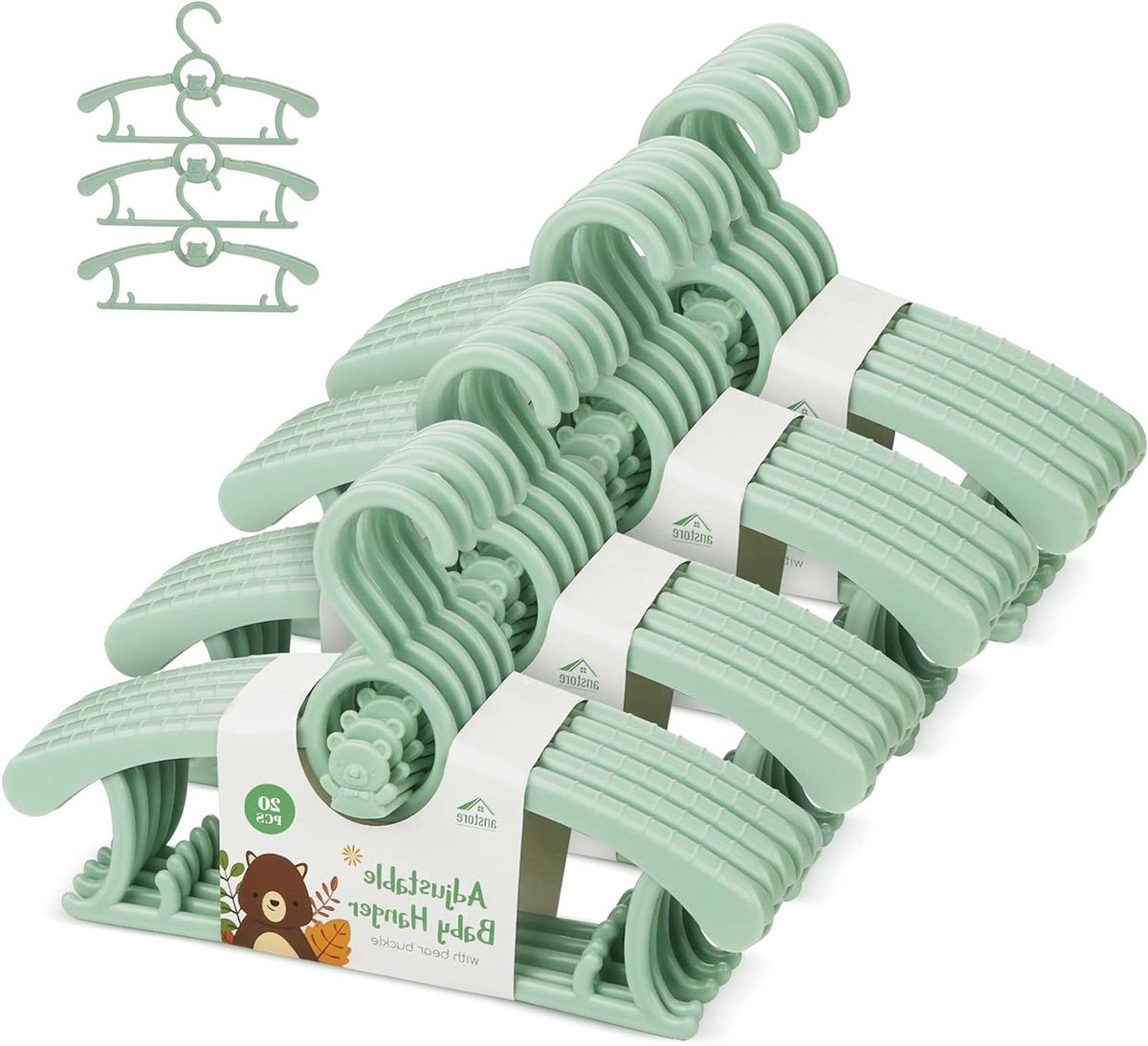 Kinderkleerhangers 20 stuks - Stapelbare Berenhaken - Antislip - Groen
