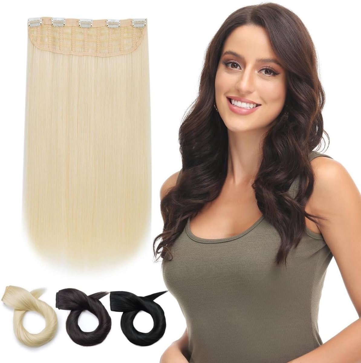MK Stoer -Clip-in haarextensies - Clip-in - 5 clips - Lang - Weft - 40 cm - Steil - Synthetische - Haarstukjes - Vrouwen - 3/4 Full Head - Mesh-gelaagd weft - 1 vlecht - Haarverlenging - Blond