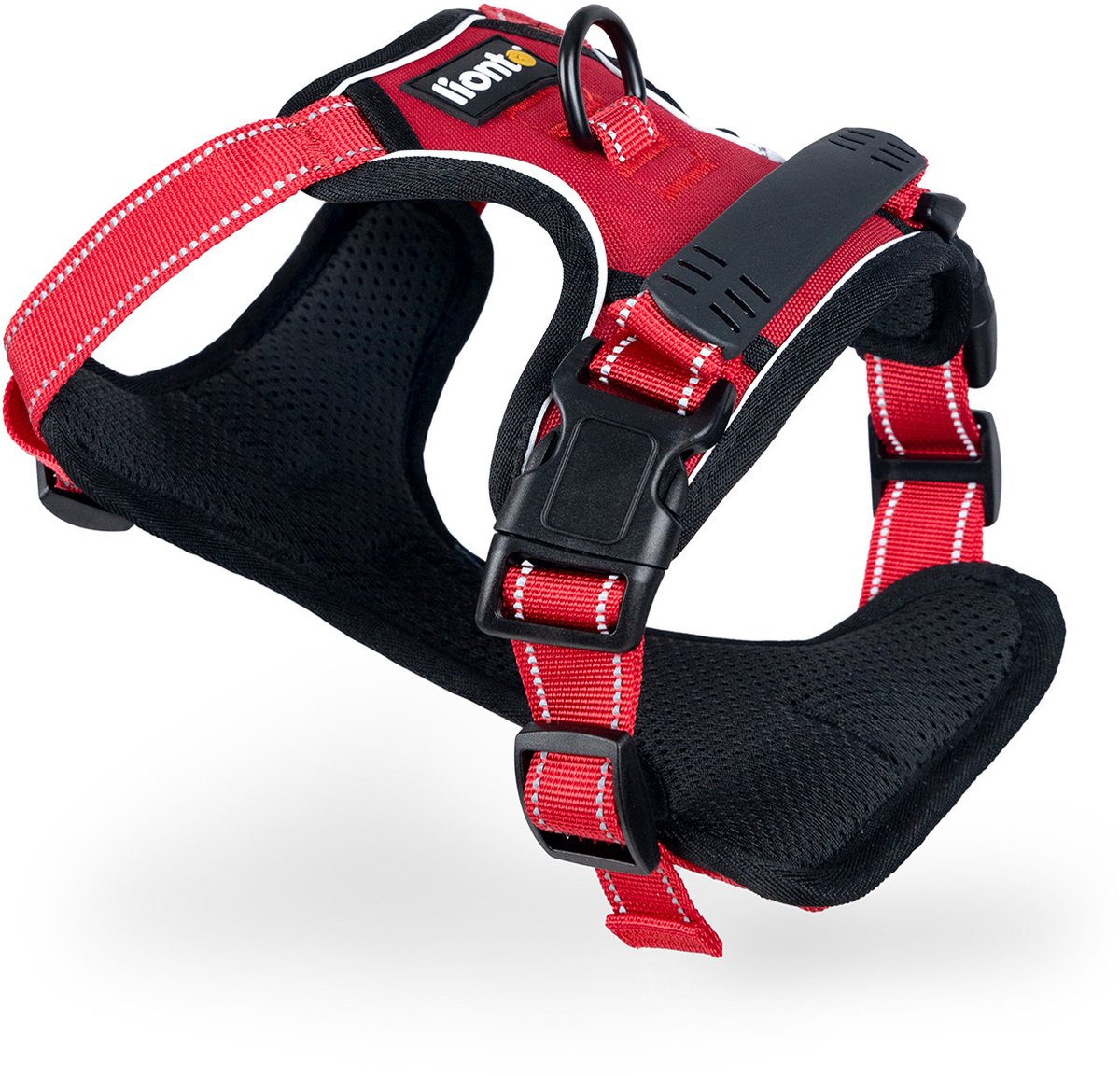 lionto anti-trek hondentuig, verstelbaar, reflecterend & ademend, rood M