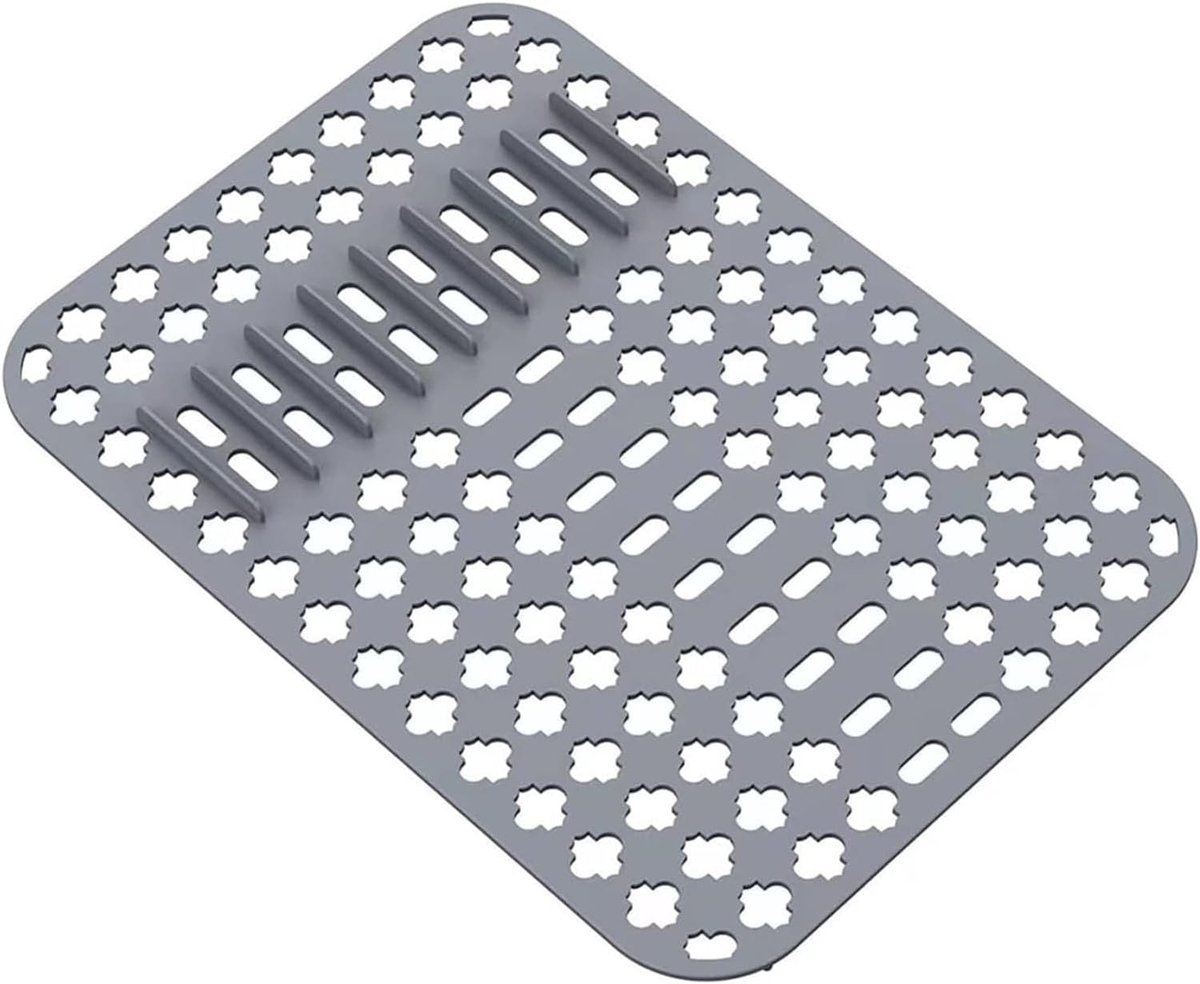 Siliconen afdruiprekmat voor de gootsteen met opstaande pootjes, afmetingen 40x29x0,7 cm, hittebestendig, geschikt voor de vaatwasser.