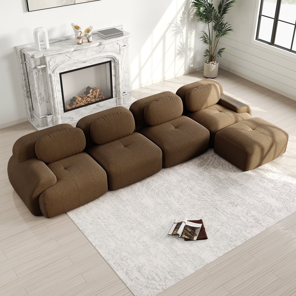 OKWISH Hoekbank 4-Zits - Modulair Met Chaise Longue - Montagevrij Comfort Met 32D Schuim -