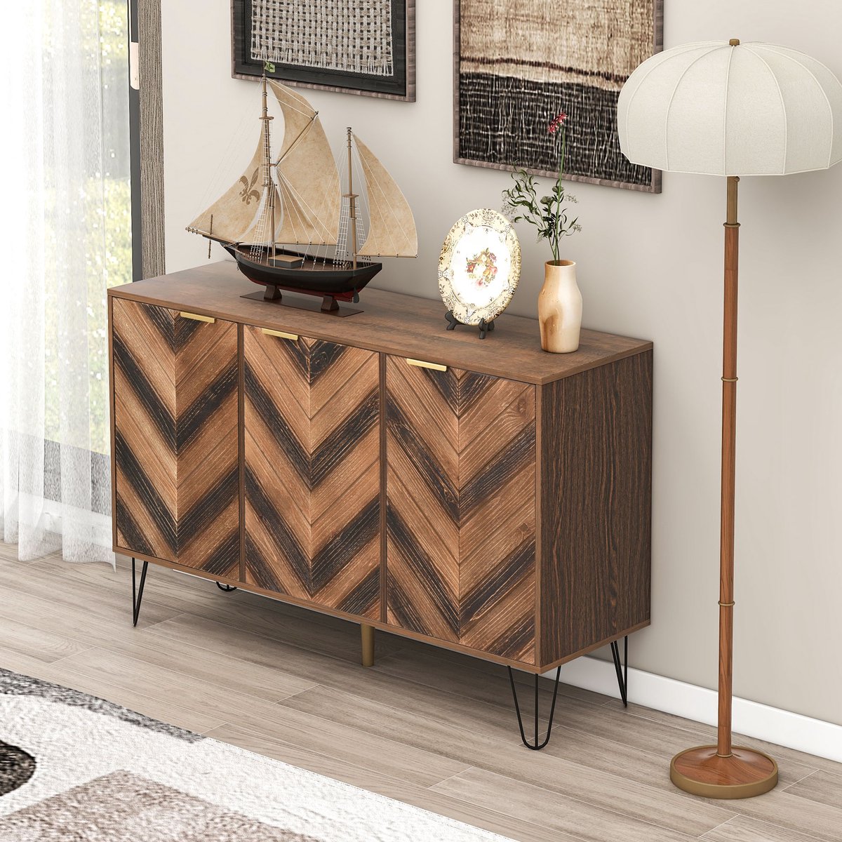 MIVRAY Dressoir - Drie Deuren Met Verstelbare Planken - Ruime Opbergruimte Voor Woonkamer En Hal - Spaanplaat - 120x38x76,5 Cm