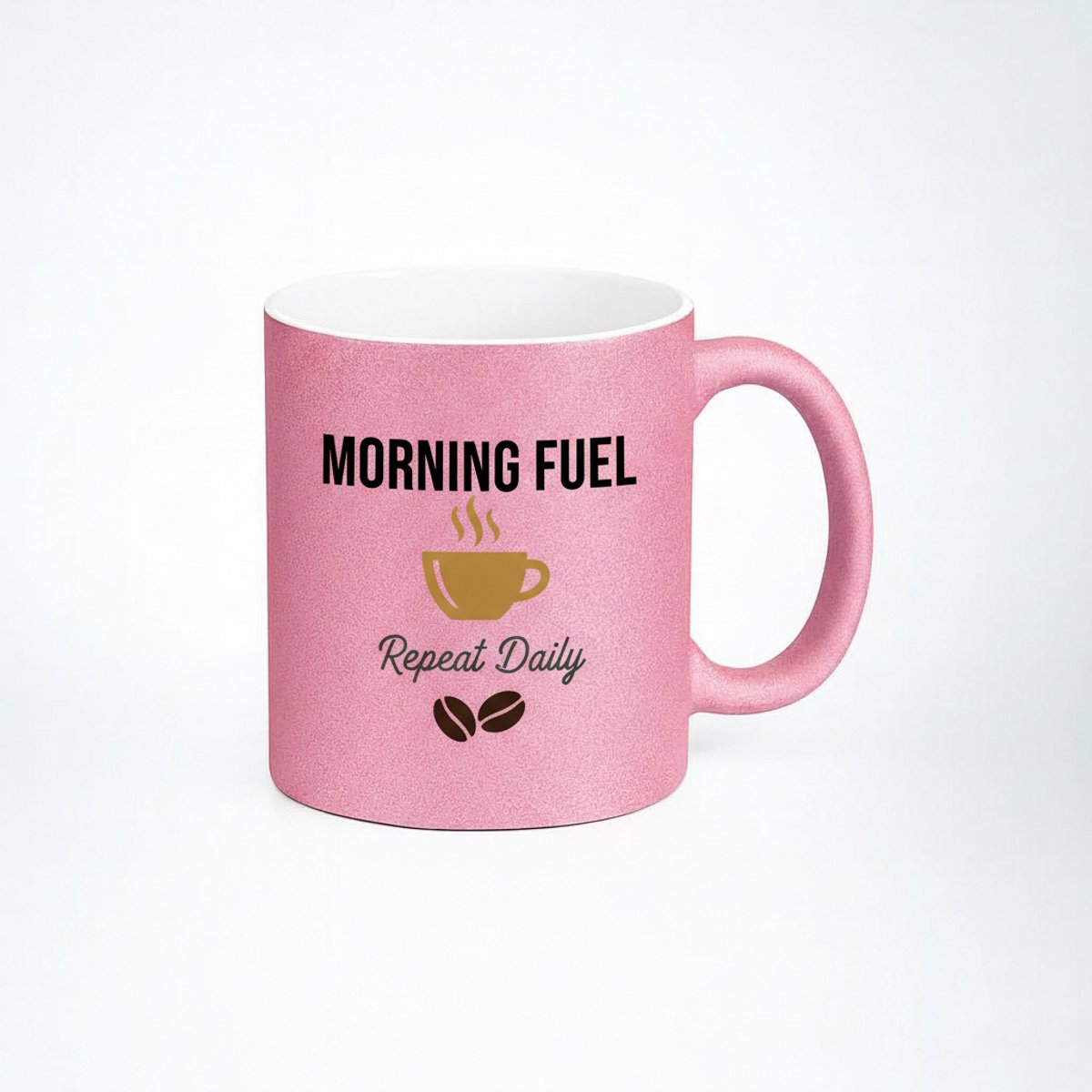Roze Koffiemok "Morning Fuel" - Herhaal Dagelijks Design