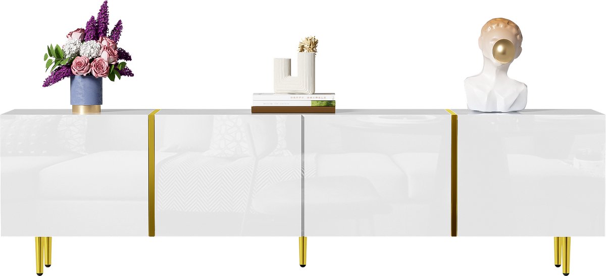 Clruro TV-meubel - Modern en Hoogglans - Met 4 Deuren - Strak en Schoon Design - Hout - Wit