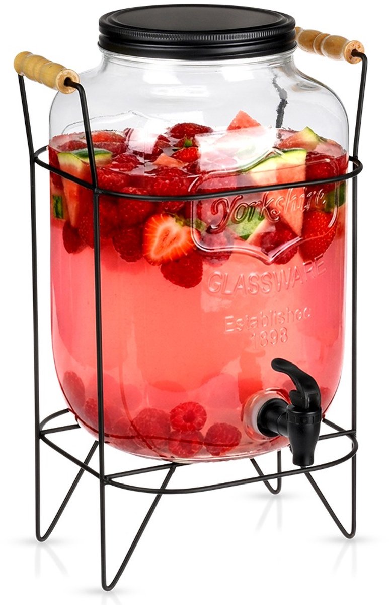 Drankdispenser met Kraan en Standaard Zwart 8 l - Kraantje - Limonadetap - Drank Dispenser - Limonadedispenser - Kan - Karaffe