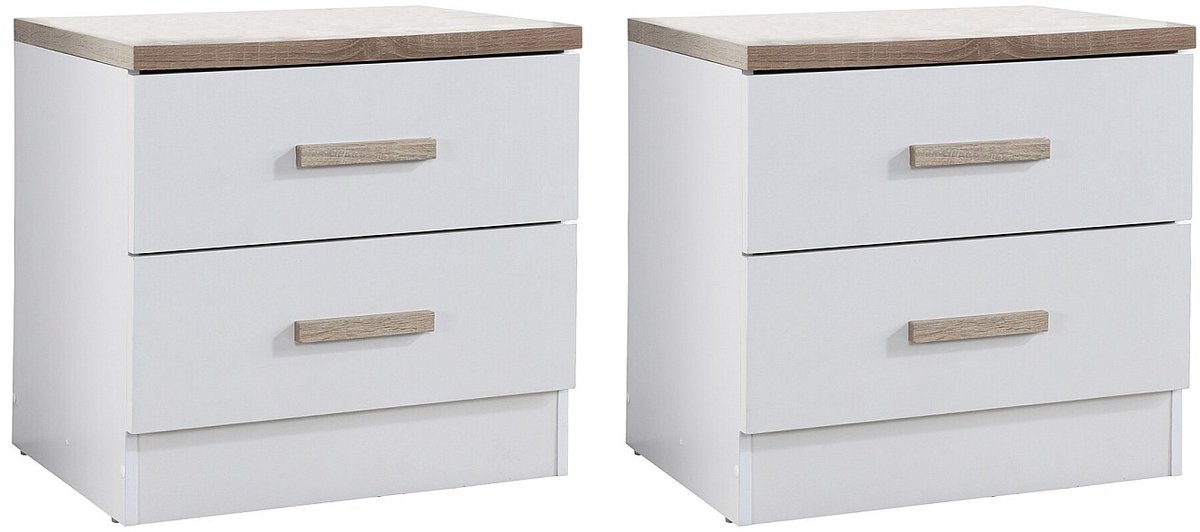 Vente-unique Set van 2 nachtkastjes met 2 lades - Wit en naturel - SKAIDO Natuurlijk licht, Wit