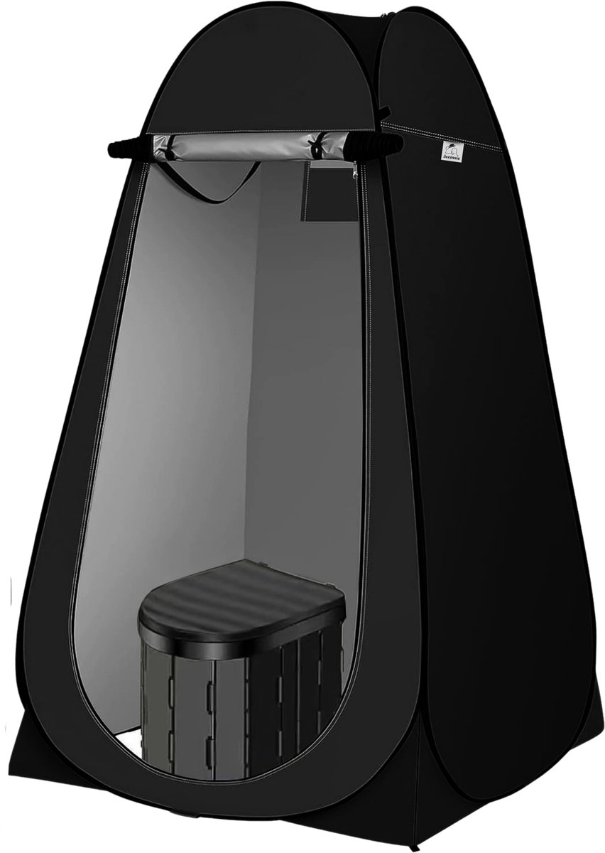 Pop-up Douchetent & Toilet Tent – Camping Douchetent met Opvouwbaar Toilet – Privacy Tent Camping, Festival & Strand – Inclusief Draagtas, Grondpinnen en Scheerlijnen – 190 cm Hoog – Zwart