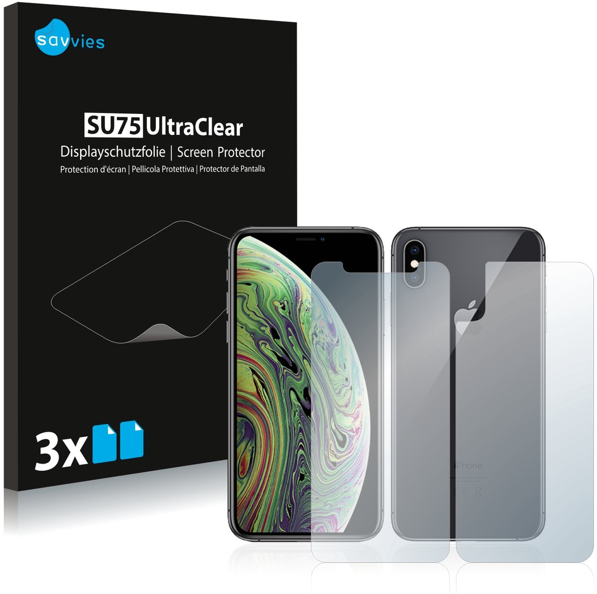 Savvies - Screenprotector voor Apple iPhone Xs (Voor+Achter) - Folie Beschermfolie transparant 6 Stuks