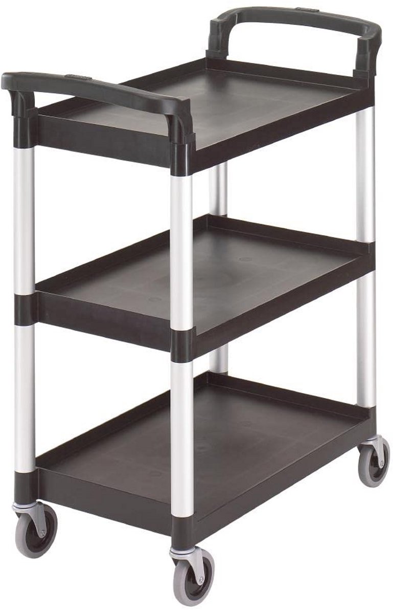 Stevige Zwarte Servicekar met Drie Plateaus - Food Trolley