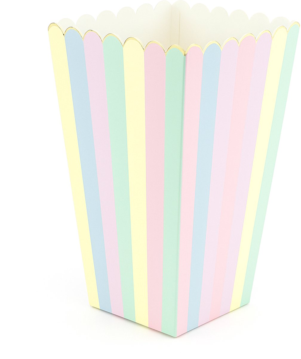 PARTYPRO - 8 Regenboog en Goud Popcorn Doosjes 12,5 x 7 cm van Karton