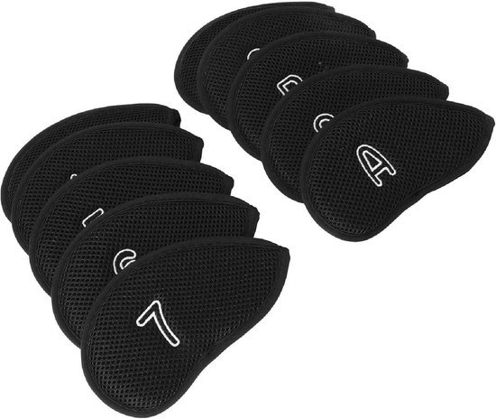 Allecto- Golfclub Hoofdomslag - Golfkopklep - Ademend Nylon Mesh - Zachte Voering - Golfijzeren Covers - Geschikt voor Golfclubs - Set van 10 stuks - Beschermend - Zwart - Duurzaam - Handig - Golfaccessoires. van Merkloos — afbeelding 3