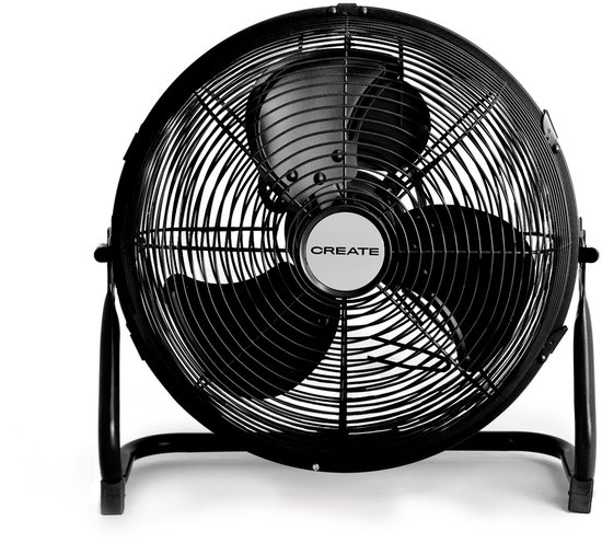 Industriële vloerventilator 12″ zwart, 45W koperen motor, 3 snelheden, stille krachtige luchtverdeling