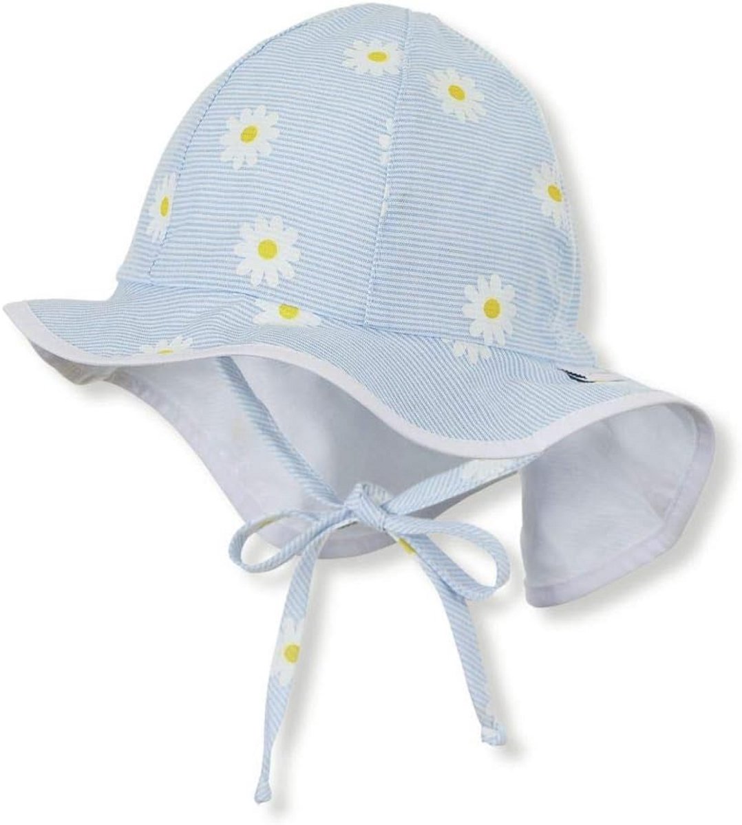 Meisjes Zonnehoed met Nekbescherming en Bindbandjes - Katoen - Blauw