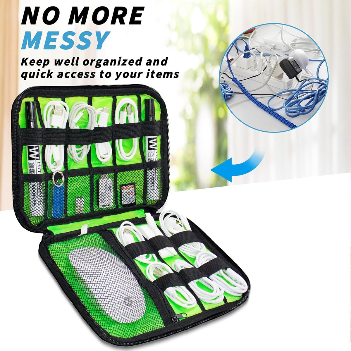 Draagbare Elektronica Organizer Tas voor Kabels, Opladers en Accessoires - Waterdicht