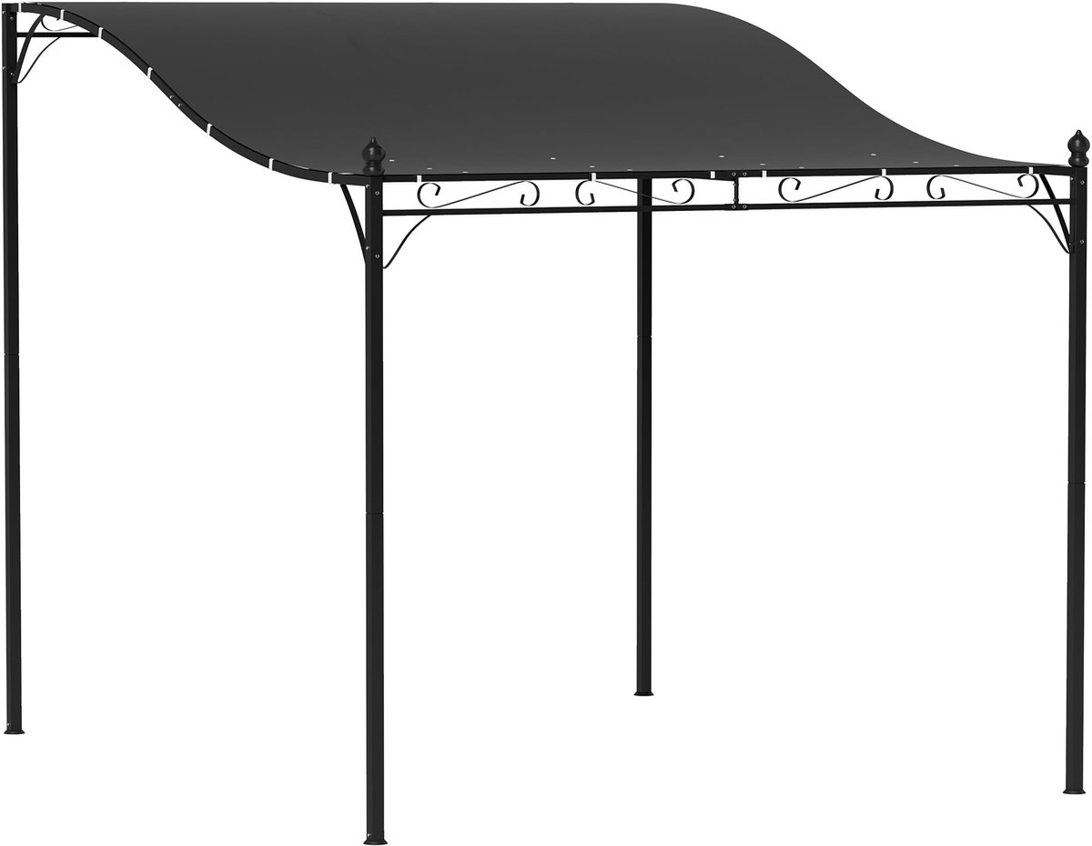 Merax Aanbouw Pergola 248x298 cm met Dak – Terrasoverkapping aan Muur – Waterafstotend Polyester 180 g/m² – Met Afvoeropeningen – Metalen Frame – Tuin & Terras – Donkergrijs