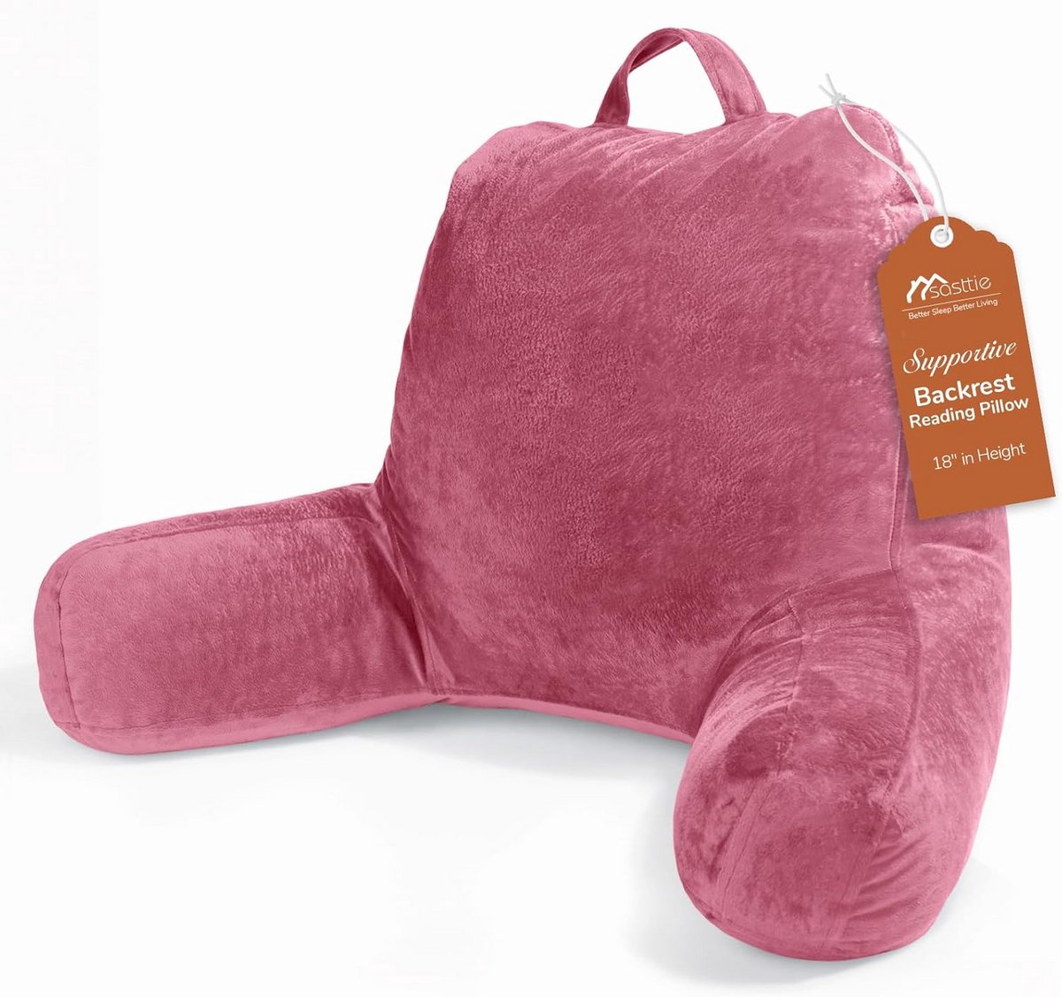 Groot Rugkussen met Halssteun voor Zitten in Bed - Zacht Velvet - Roze