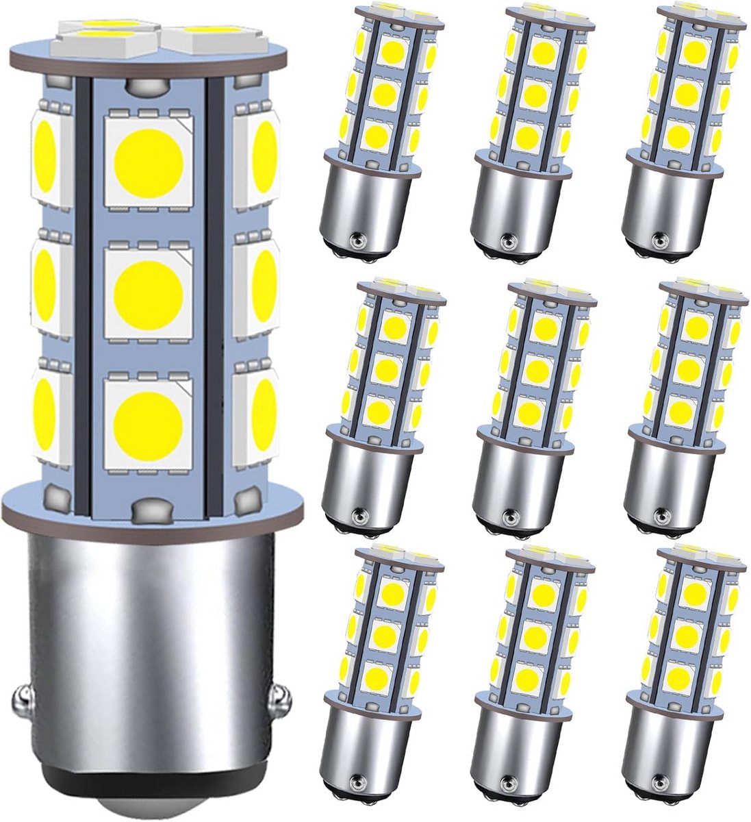 10x BA15D 1142 LED Spotjes 12V 24V Koel Wit Vervangingslampen - Hoog Rendement