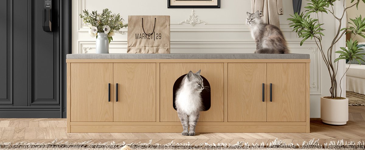 Zubaliya 1x Multifunctioneel Kattenmeubel Met Krabmat En Ventilatie - Opbergkast Voor Kattenbak En Schoenen - Zwart - 140 Cm Breed