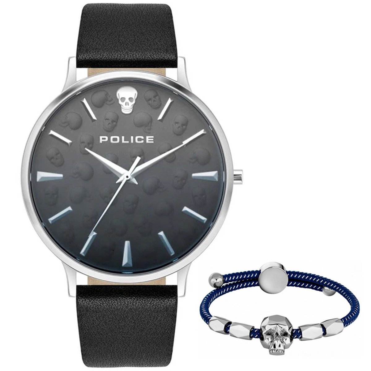 Police Zwarte Leren Horloge Met Stijlvolle Armband 44MM
