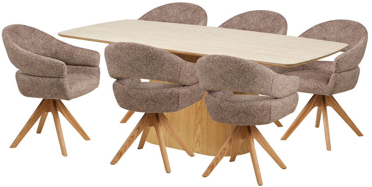 Frida eethoek eettafel 6 stoelen sandkleurig.