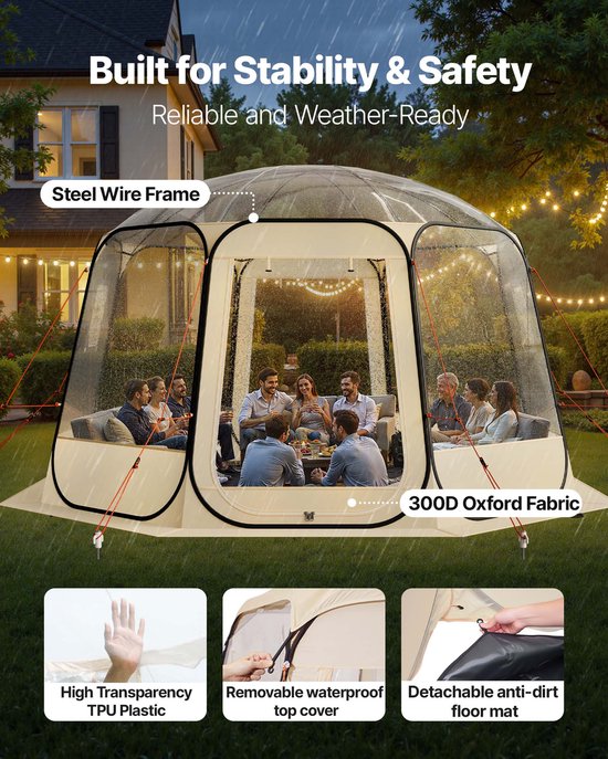 VEVOR Pop-up Bubble Tent, 366 x 345 x 220 cm, Transparante Kampeertent, Tuinkoepel Iglo Tent met Ramen, Sporttent, 540° Panoramisch Uitzicht, voor 10-12 Personen, Terras, Achtertuin van Merkloos — afbeelding 4
