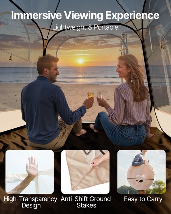 VEVOR Transparante tent, 183x183x195 cm, pop-up tent voor 5-6 personen, sporttent met grondmat en bovenzeil, buitenbubbeltent, kampeerschuilplaats voor evenementen, vissen, feesten van Merkloos — afbeelding 3