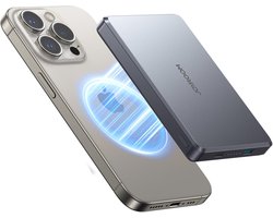 Magnetische powerbank 10.000 mAh – 15W draadloos laden + 20W PD USB-C snelladen – Ultradun 103×68×14 mm – Inclusief USB-C kabel – Joyroom – Grijs
