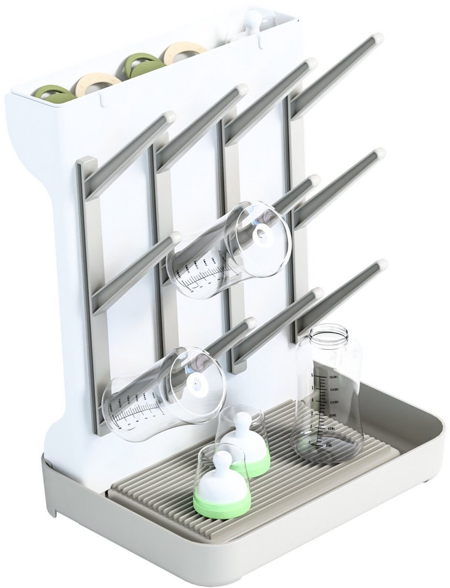 TSD goods - Flessen Droogrek - Flessenrek Baby - Droogrek Voor Baby Flessen - Baby Voeding - Grijs staand