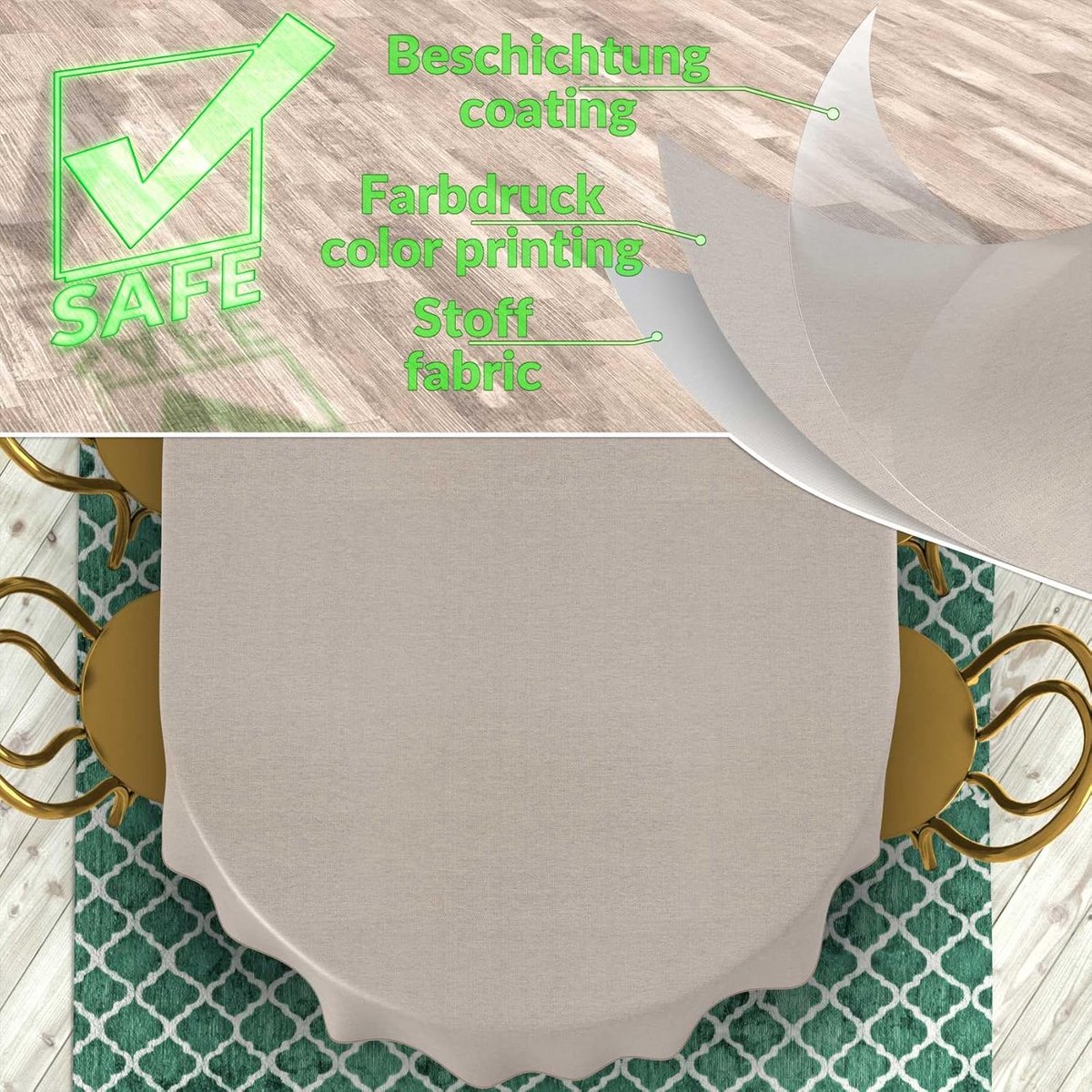 Ovaal Tafelkleed Beige Grijs Katoen Polyester Waterafstotend 280x140 cm