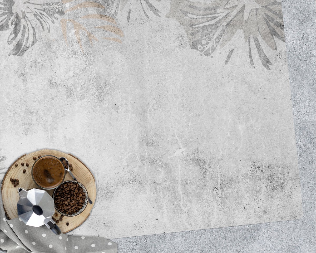 Coloray Vloerbeschermer - Grijs beton en bloemen Vloerbeschermer Tapijt - 140x100 cm - Grijs Bureau Stoel Mat - Vloerbeschermer PVC - Mótif Bureaustoelmat - Rechthoekige Mat - Natuur Thema Grijs - Grijs beton en bloemen