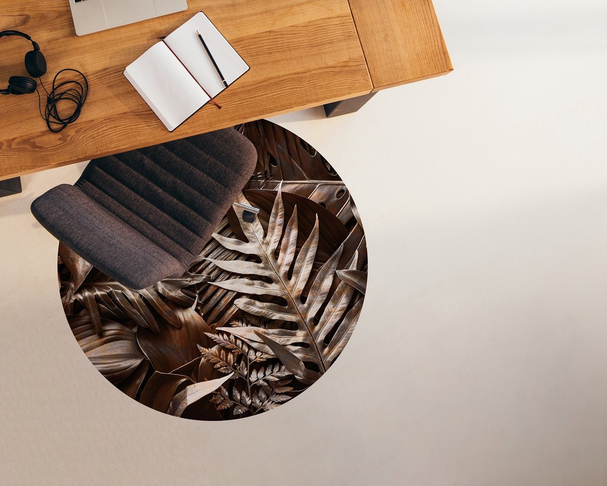 Coloray Vloerbeschermer - Metalen bladeren Stoel Mat - 100x100 cm - Bruin Bureau Stoel Mat - Vloerbeschermer PVC - Mótif Vloerbeschermer - Ronde Mat - Natuur Thema Bruin - Metalen bladeren