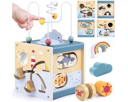 Montessori speelkubus voor kinderen - Motorische vaardigheden kubus - Motorisch speelgoed - Baby activiteitenkubus - 6-in-1 activiteitenkubus babyspeelgoed gemaakt van hout - Houten speelgoedcadeau voor meisjes en jongens