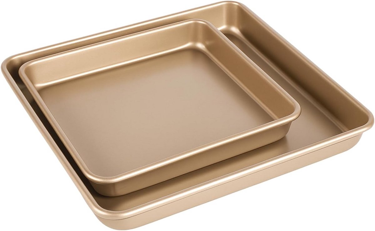 Set van 2 Vierkante Bakvormen Met Antiaanbaklaag - Heavy Duty Ovenbestendig