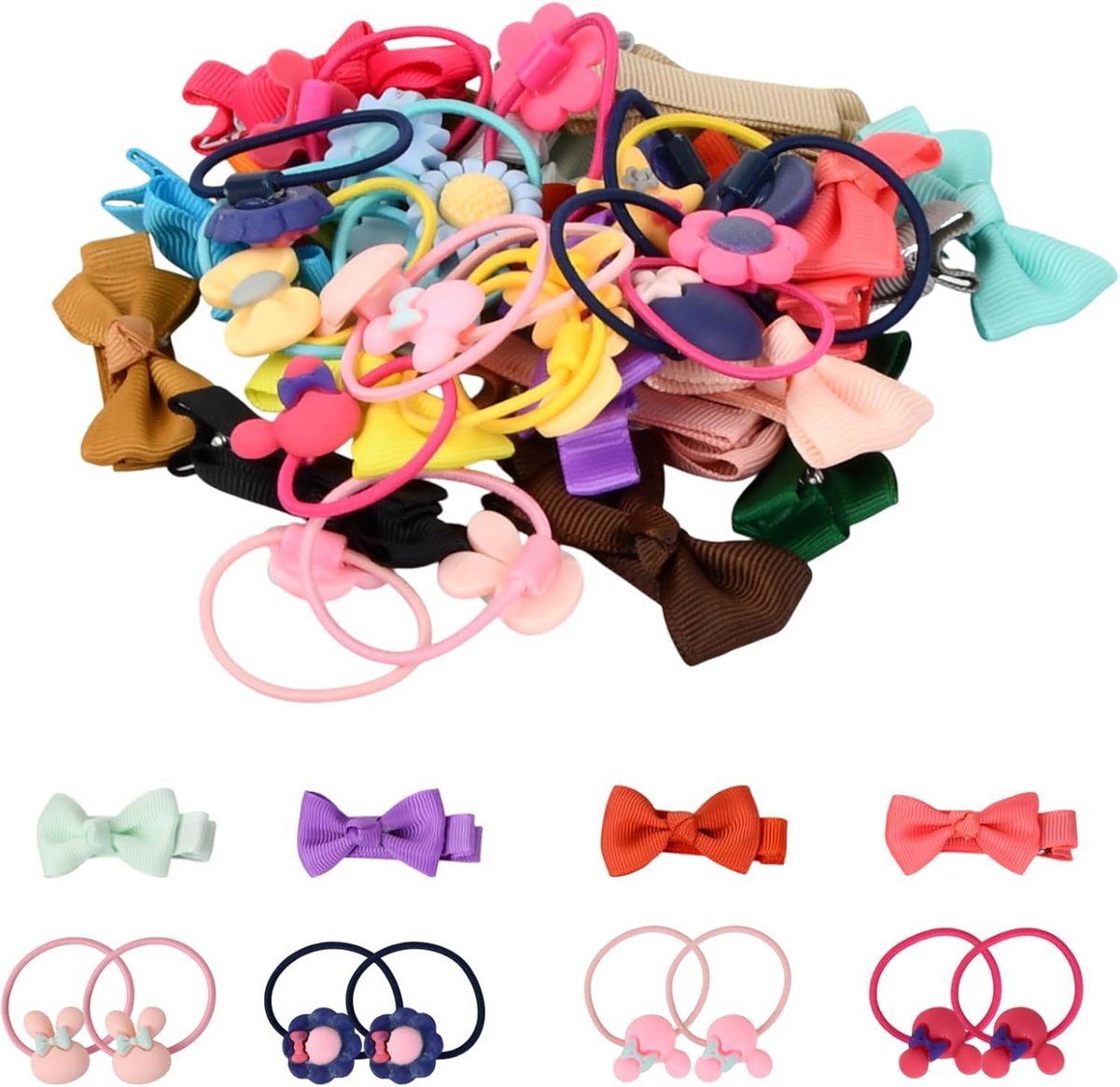 40 Delige Set Haaraccessoires: Strikjes, Elastiekjes en Haarspeldjes voor Meisjes