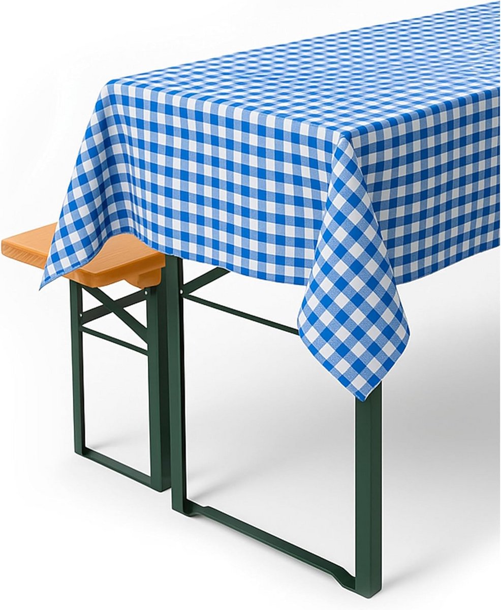 Geruite Tafelkleed 130x460 cm Katoen Boerenruit Groen Wit Landelijk
