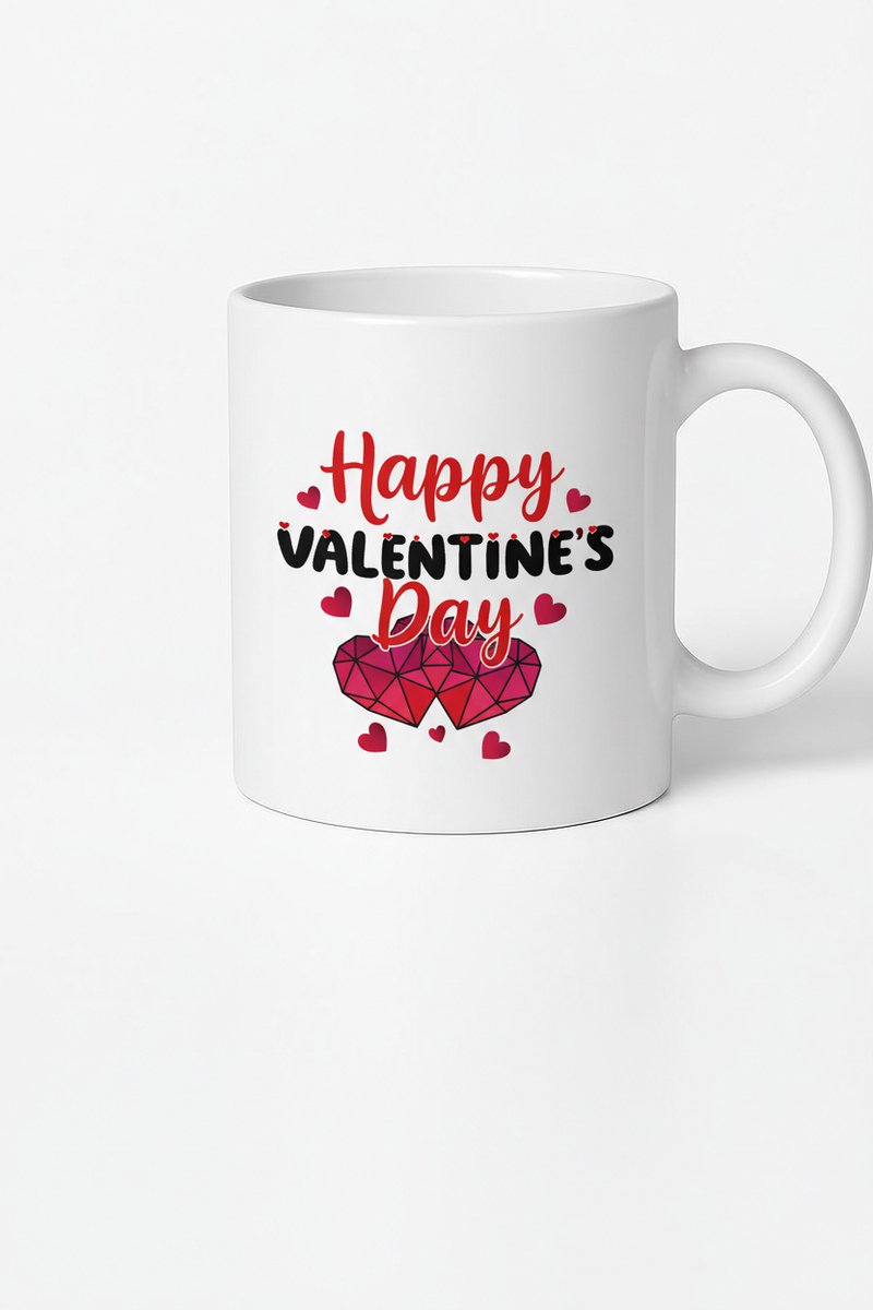 Valentijnsdag Mok - Happy Valentine's Day Cadeau met Romantische Harten Design