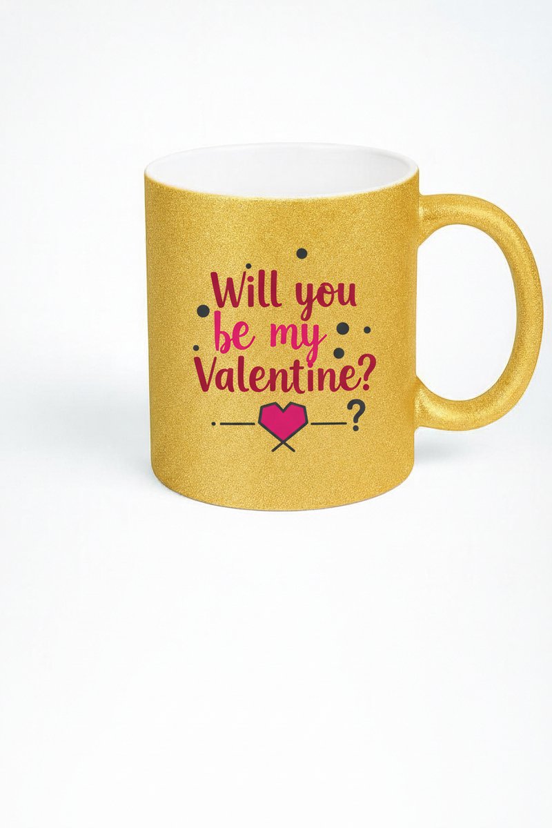 Glitter Gouden Valentijn Mok - 'Will you be my Valentine?' Romantisch Cadeau