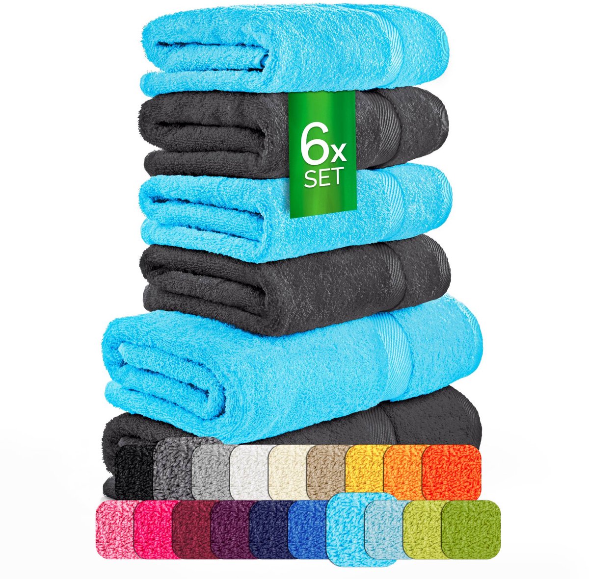etérea Carli handdoekenset 6-delig – grafiet / turquoise – 100% katoen – 500 g/m² – OEKO-TEX Made in Green